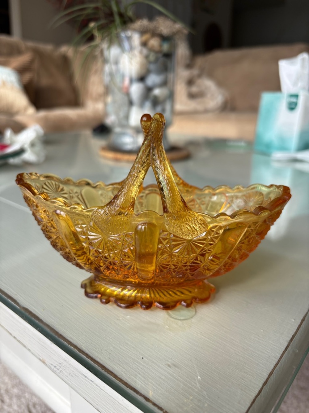 Fenton Amber Carnival Glass Basket